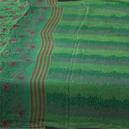 Sanskriti Vintage Sarees Indian Green Pure Silk Printed Sari 6+yd Craft Fabric