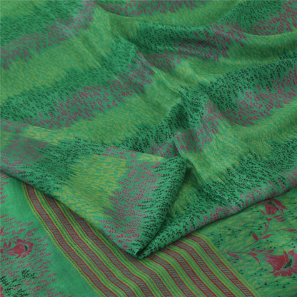 Sanskriti Vintage Sarees Indian Green Pure Silk Printed Sari 6+yd Craft Fabric