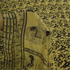 Sanskriti Vintage Sarees Lemon/Black Pure Silk Printed Sari 6+yd Craft Fabric