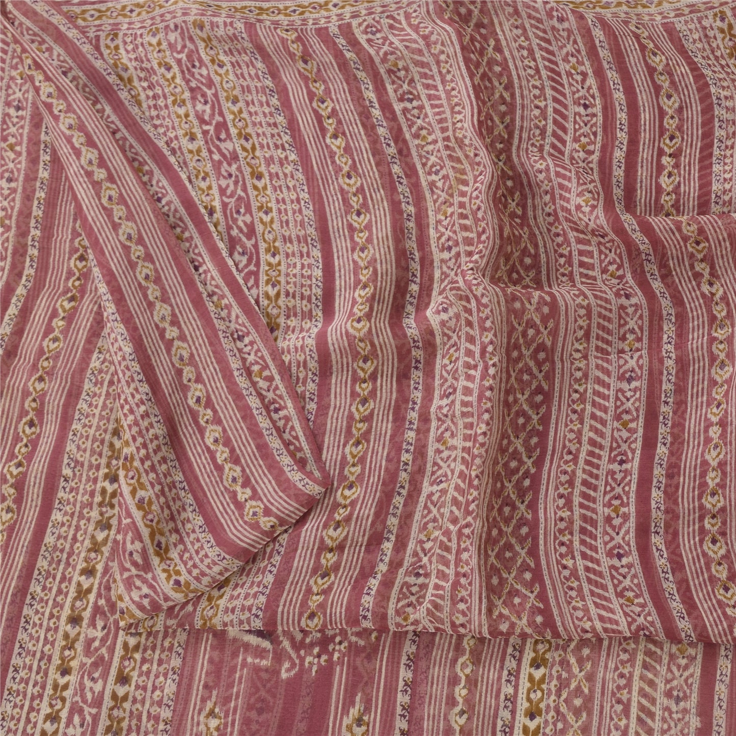 Sanskriti Vintage Sarees Pink Pure Chiffon Silk Printed Sari 6+yd Craft Fabric