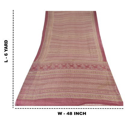 Sanskriti Vintage Sarees Pink Pure Chiffon Silk Printed Sari 6+yd Craft Fabric