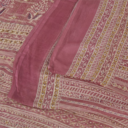 Sanskriti Vintage Sarees Pink Pure Chiffon Silk Printed Sari 6+yd Craft Fabric