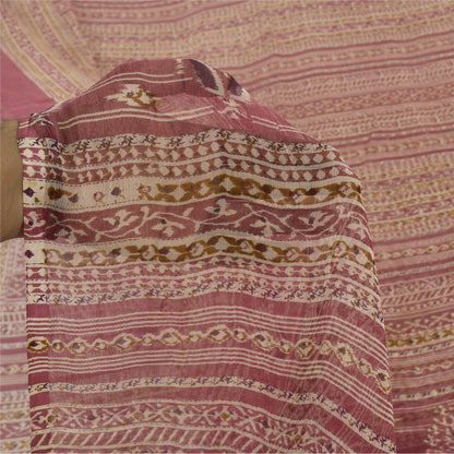 Sanskriti Vintage Sarees Pink Pure Chiffon Silk Printed Sari 6+yd Craft Fabric