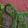 Sanskriti Vintage Sarees Pink/Green Pure Silk Printed Woven Sari 5+yd Fabric