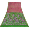 Sanskriti Vintage Sarees Pink/Green Pure Silk Printed Woven Sari 5+yd Fabric