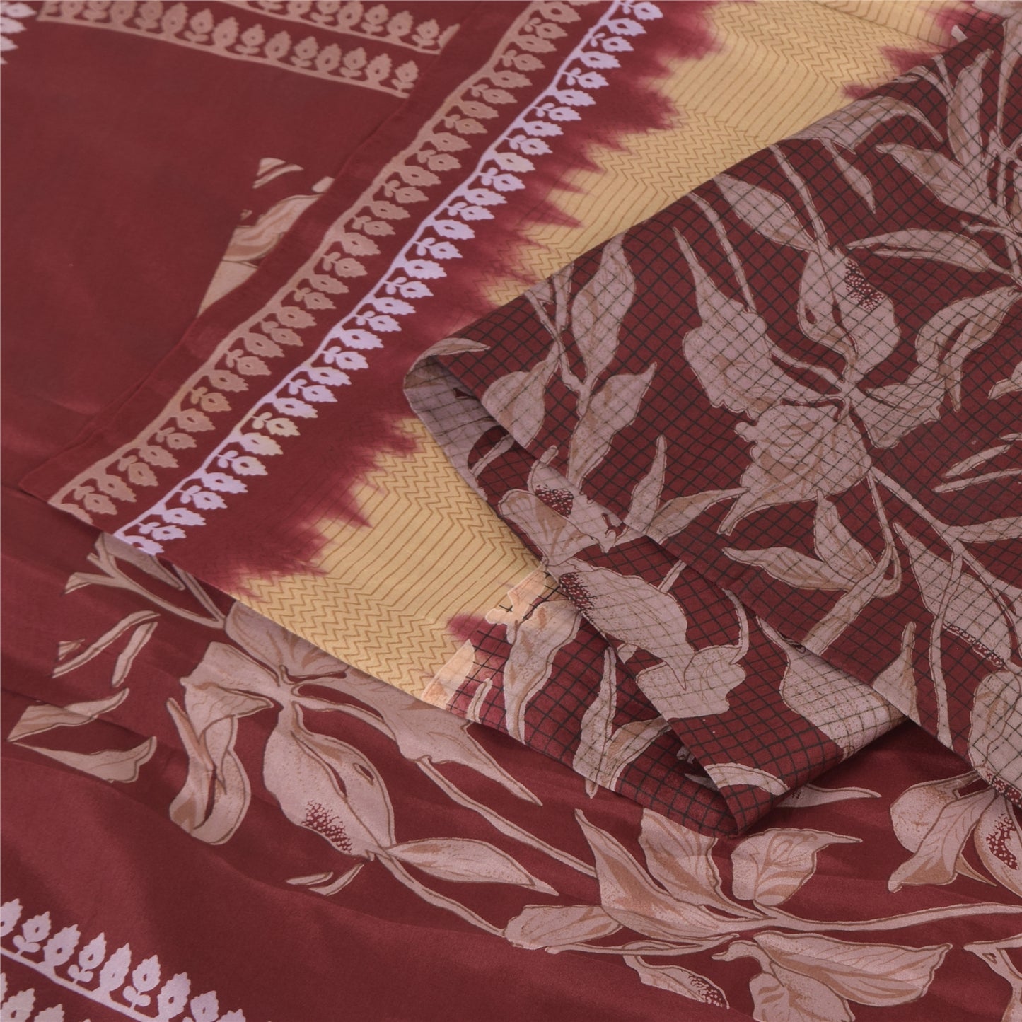 Sanskriti Vintage Sarees Dark Red 100% Pure Silk Printed Sari 5+yd Craft Fabric