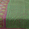 Sanskriti Vintage Sarees Green Peacock Printed Pure Silk Sari 5+yd Craft Fabric