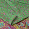 Sanskriti Vintage Sarees Green Peacock Printed Pure Silk Sari 5+yd Craft Fabric