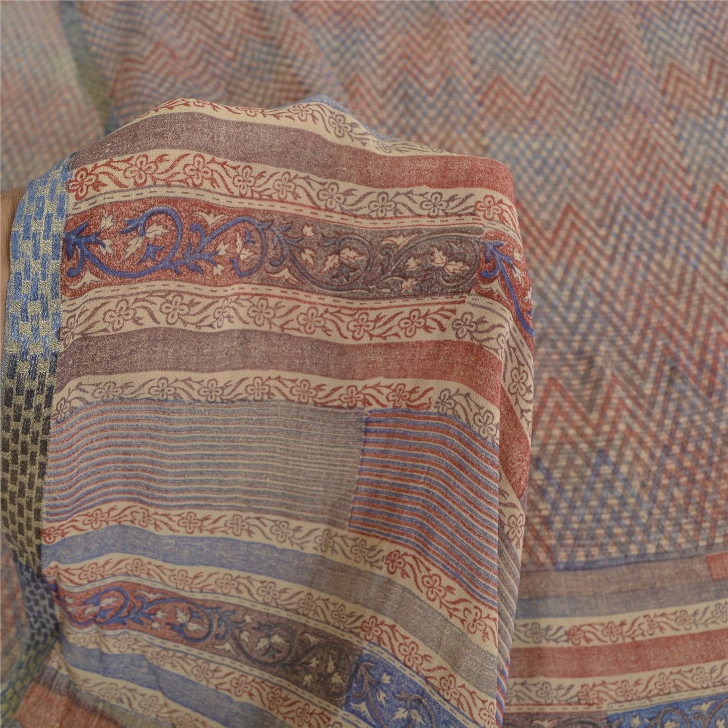 Sanskriti Vintage Sarees Indian Multi Pure Crepe Silk Printed Sari Craft Fabric