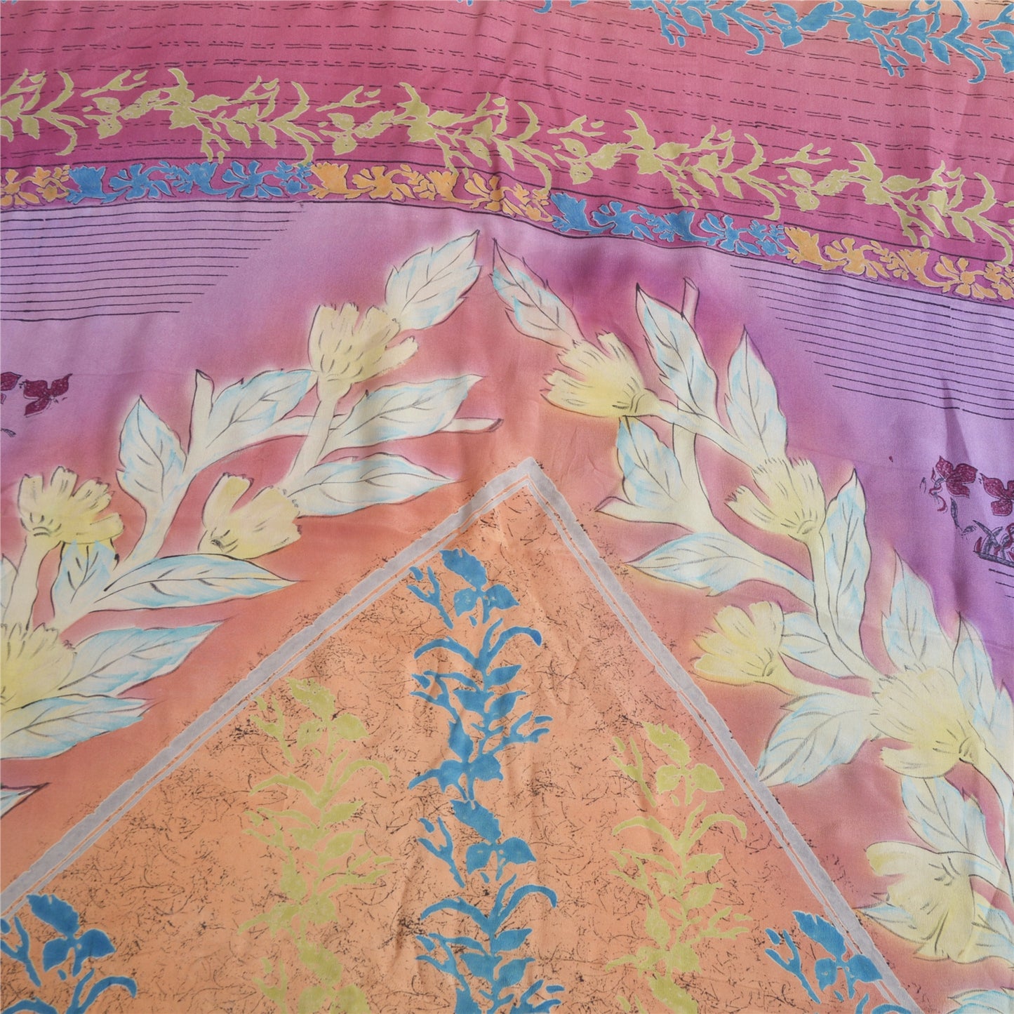 Sanskriti Vintage Sarees Indian Multi Pure Crepe Silk Printed Sari Craft Fabric