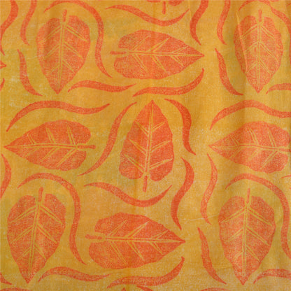 Sanskriti Vintage Sarees Yellow/Orange Pure Crepe Silk Printed Sari Craft Fabric