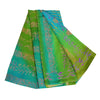 Sanskriti Vintage Green/Blue Sarees Pure Crepe Print Handmade Kantha Sari Fabric