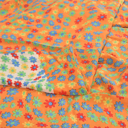 Sanskriti Vintage Orange/White Sarees Pure Crepe Silk Printed Sari Craft Fabric