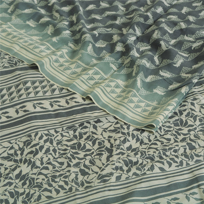 Sanskriti Vintage Sarees Grayish-Blue Pure Crepe Silk Printed Sari Craft Fabric