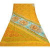 Sanskriti Vintage Sarees Yellow Pure Crepe Silk Printed Sari Floral Craft Fabric