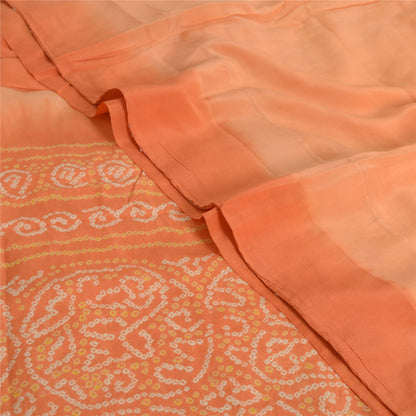 Sanskriti Vintage Sarees Peach Bandhani Print Pure Crepe Silk Sari Craft Fabric