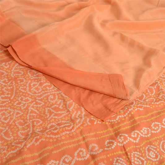 Sanskriti Vintage Sarees Peach Bandhani Print Pure Crepe Silk Sari Craft Fabric