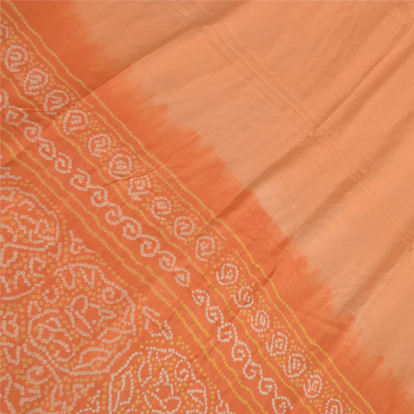 Sanskriti Vintage Sarees Peach Bandhani Print Pure Crepe Silk Sari Craft Fabric