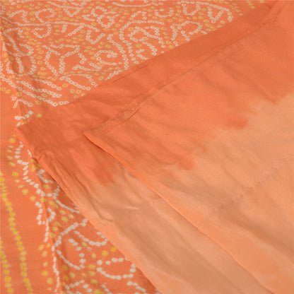 Sanskriti Vintage Sarees Peach Bandhani Print Pure Crepe Silk Sari Craft Fabric