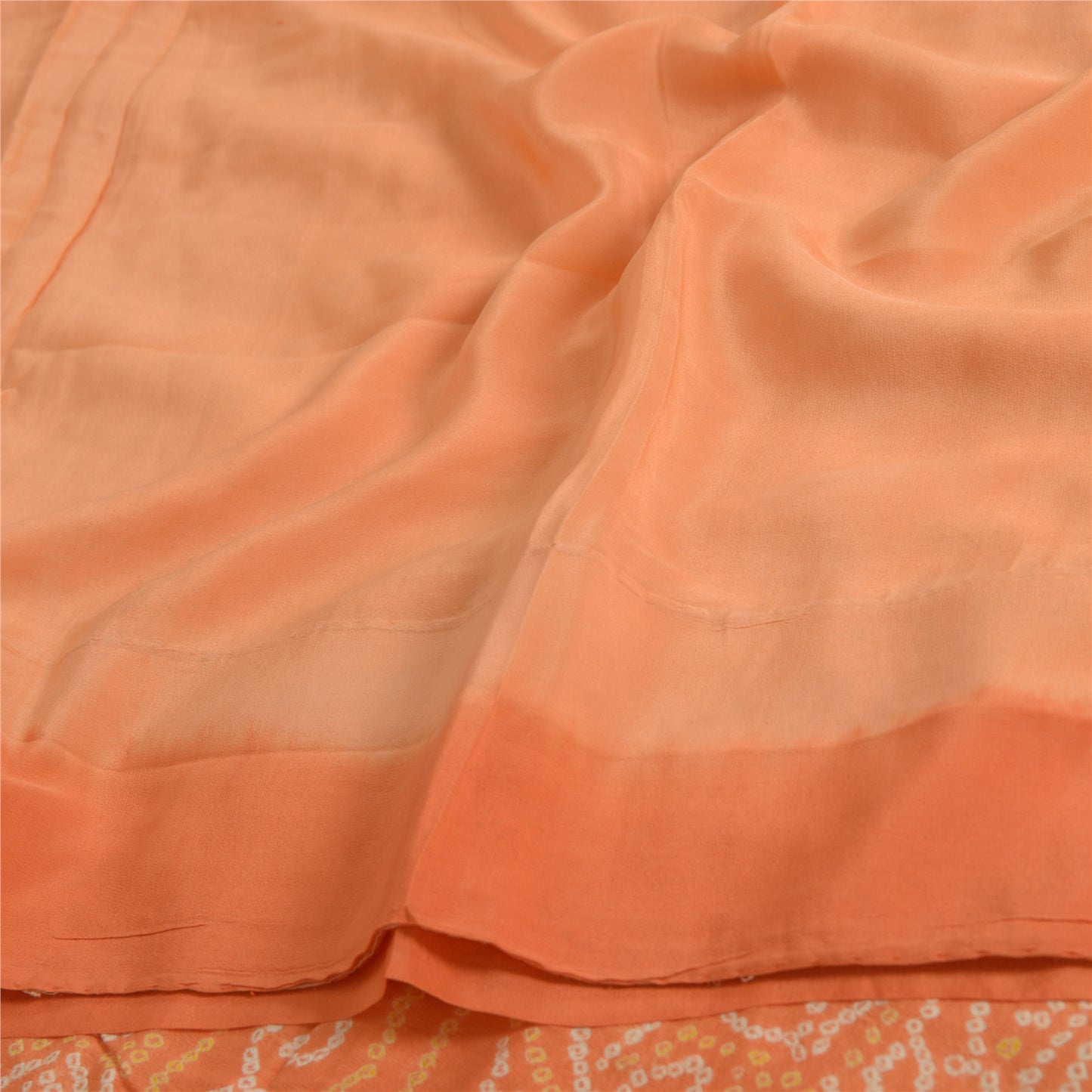 Sanskriti Vintage Sarees Peach Bandhani Print Pure Crepe Silk Sari Craft Fabric