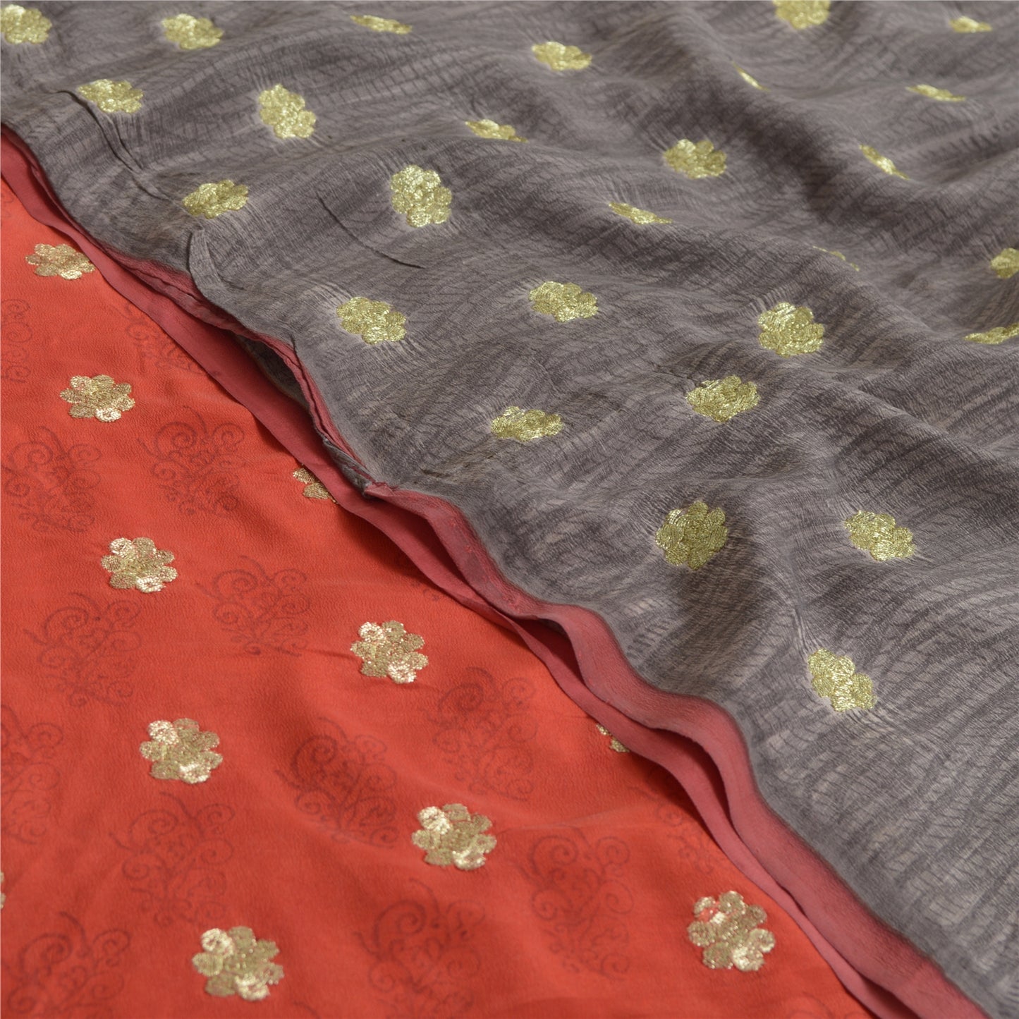 Sanskriti Vintage Sarees Gray Embroidered Printed Pure Crepe Sari Craft Fabric