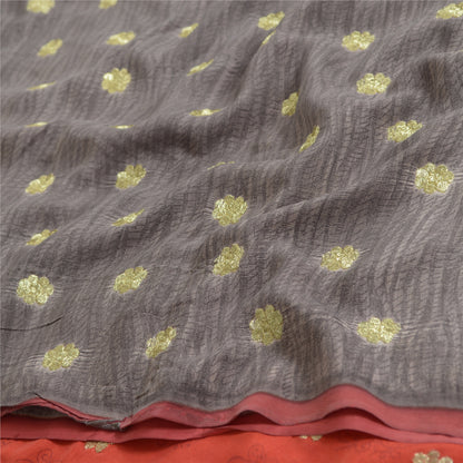 Sanskriti Vintage Sarees Gray Embroidered Printed Pure Crepe Sari Craft Fabric