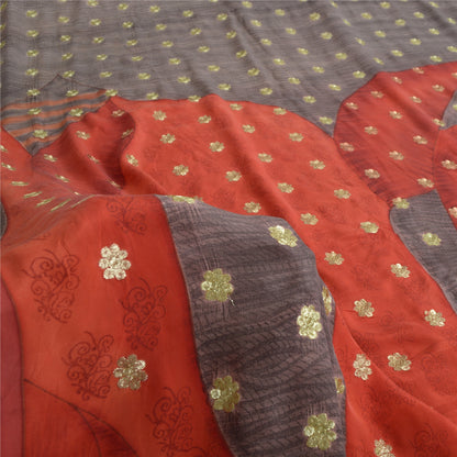 Sanskriti Vintage Sarees Gray Embroidered Printed Pure Crepe Sari Craft Fabric