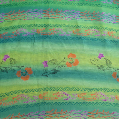 Sanskriti Vintage Sarees Blue/Green Pure Crepe Silk Printed Sari Craft Fabric