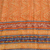 Sanskriti Vintage Sarees Orange Pure Crepe Silk Printed Sari 5yd Craft Fabric