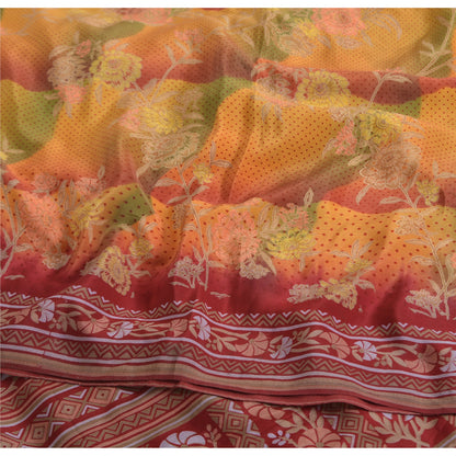 Sanskriti Vintage Sarees Multi Pure Crepe Silk Printed Sari 5yd Craft Fabric