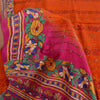 Sanskriti Vintage Sarees Orange Hand Beaded Pure Crepe Silk Printed Sari Fabric