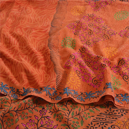 Sanskriti Vintage Sarees Rusty Orange 100% Pure Crepe Silk Printed Sari Fabric