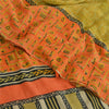 Sanskriti Vintage Sarees Green/Orange Pure Crepe Printed Sari 5yd Craft Fabric