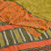 Sanskriti Vintage Sarees Green/Orange Pure Crepe Printed Sari 5yd Craft Fabric