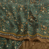 Sanskriti Vintage Sarees Indian Green Pure Crepe Hand Beaded Printed Sari Fabric