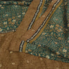 Sanskriti Vintage Sarees Indian Green Pure Crepe Hand Beaded Printed Sari Fabric