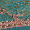 Sanskriti Vintage Sarees Blue Pure Crepe Silk Printed Sari 5yd Craft Fabric