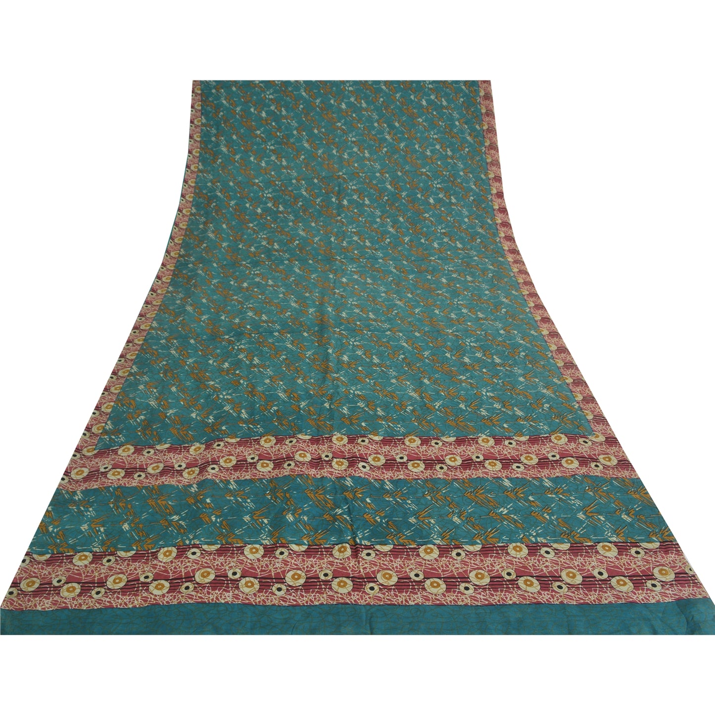 Sanskriti Vintage Sarees Blue Pure Crepe Silk Printed Sari 5yd Craft Fabric