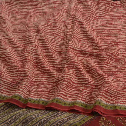 Sanskriti Vintage Sarees Red Pure Crepe Silk Printed Sari 5yd Craft Fabric