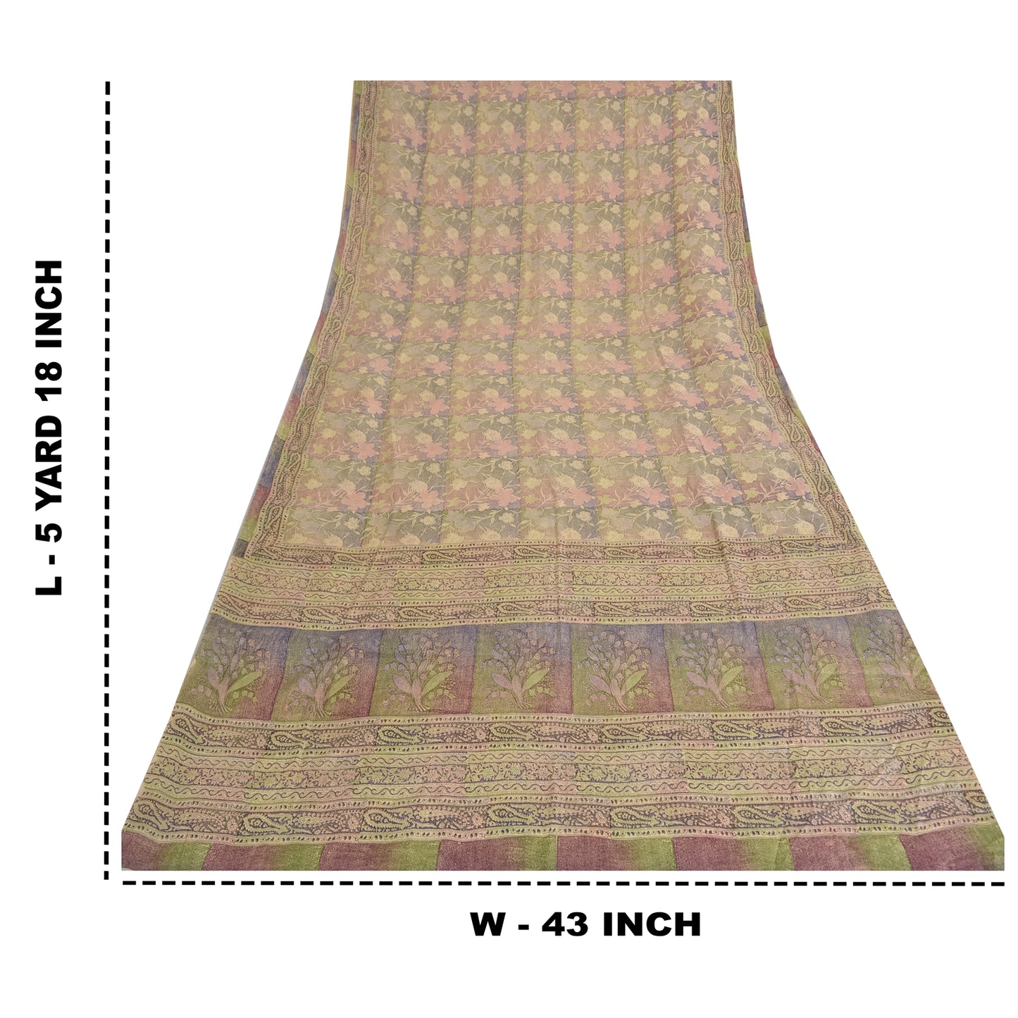 Sanskriti Vintage Sarees Multi Pure Crepe Silk Printed Sari 5yd Craft Fabric