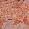 Sanskriti Vintage Sarees Peach 100%Pure Crepe Silk Printed Sari 5yd Craft Fabric