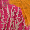 Sanskriti Vintage Sarees Yellow/Pink Pure Crepe Silk Print Sari 5yd Craft Fabric