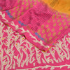 Sanskriti Vintage Sarees Yellow/Pink Pure Crepe Silk Print Sari 5yd Craft Fabric