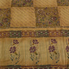 Sanskriti Vintage Sarees Cream Hand Beaded Kantha Pure Crepe Printed Sari Fabric