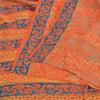 Sanskriti Vintage Sarees Orange/Blue Pure Crepe Printed Sari 5yd Craft Fabric