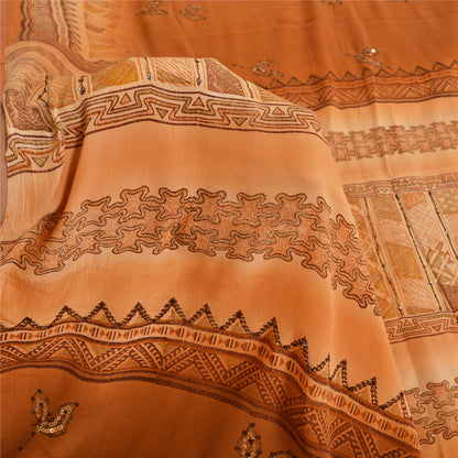 Sanskriti Vintage Sarees Brown Pure Crepe Silk Embroidered Printed Sari Fabric