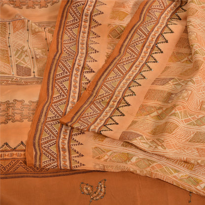 Sanskriti Vintage Sarees Brown Pure Crepe Silk Embroidered Printed Sari Fabric