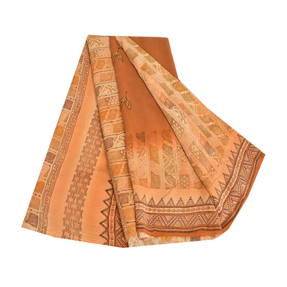 Sanskriti Vintage Sarees Brown Pure Crepe Silk Embroidered Printed Sari Fabric