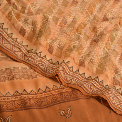 Sanskriti Vintage Sarees Brown Pure Crepe Silk Embroidered Printed Sari Fabric