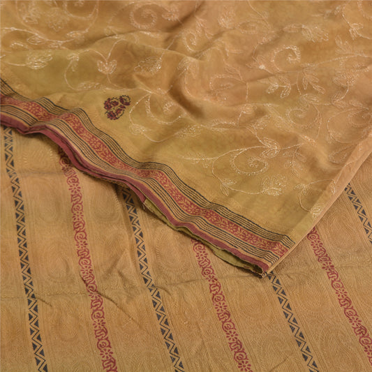 Sanskriti Vintage Sarees Brown Pure Crepe Silk Embroidered Printed Sari Fabric